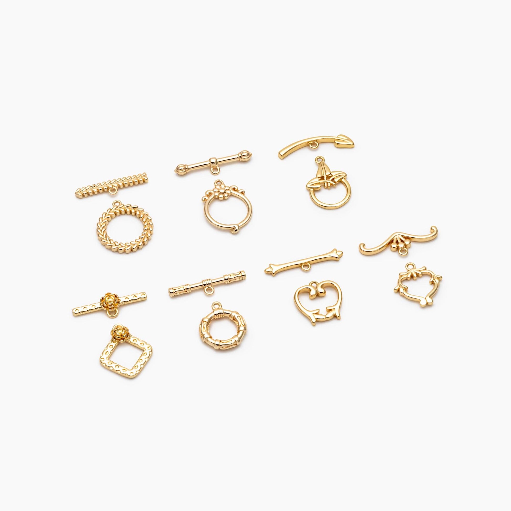 10 sets Gold Toggle Clasp, Real Gold plated Brass, Easy Close Clasp (GB-2563)