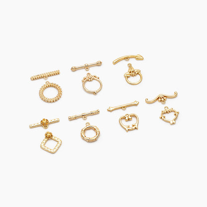 10 sets Gold Toggle Clasp, Real Gold plated Brass, Easy Close Clasp (GB-2563)