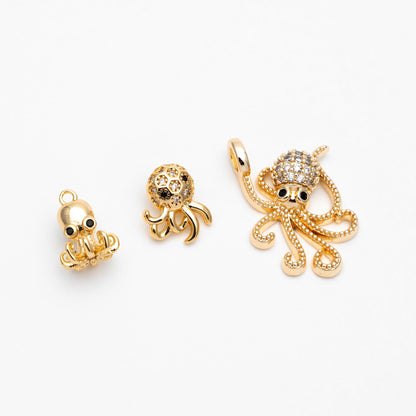 4pcs CZ Pave Gold Octopus Charms, Gold plated Brass, Ocean Animal Charm, Earring Charm, DIY Supplies Wholesale (GB-4288)