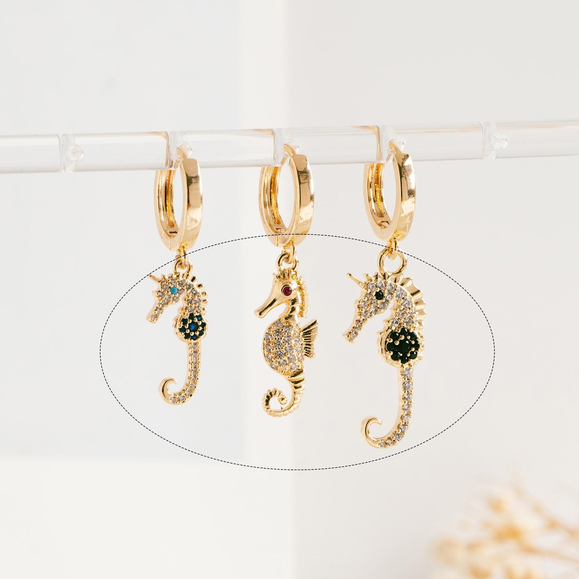 4pcs CZ Pave Seahorse Charm, Hippocampus Pendants for Necklace/ Earrings, DIY Supplies Wholesale (GB-2502)