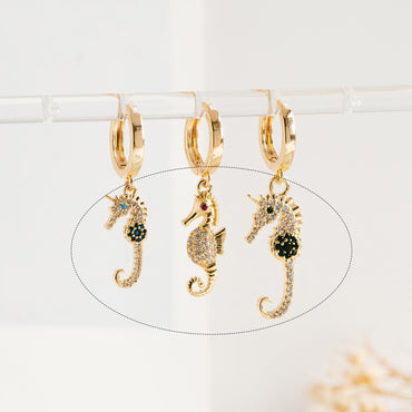 4pcs CZ Pave Seahorse Charm, Hippocampus Pendants for Necklace/ Earrings, DIY Supplies Wholesale (GB-2502)