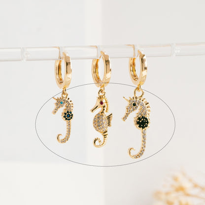 4pcs CZ Pave Seahorse Charm, Hippocampus Pendants for Necklace/ Earrings, DIY Supplies Wholesale (GB-2502)