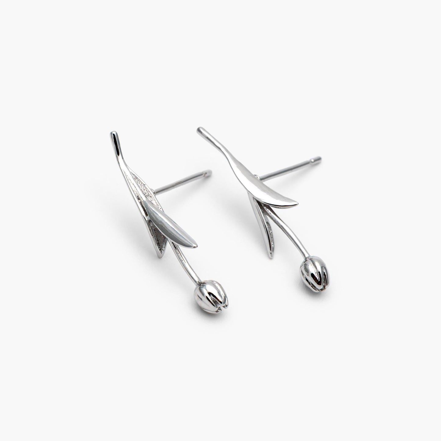 10pcs Gold/ Silver Tulip Flower Earrings 24x6mm, Gold/ Rhodium Plated Brass Flower Stud Earrings (GB-4010)