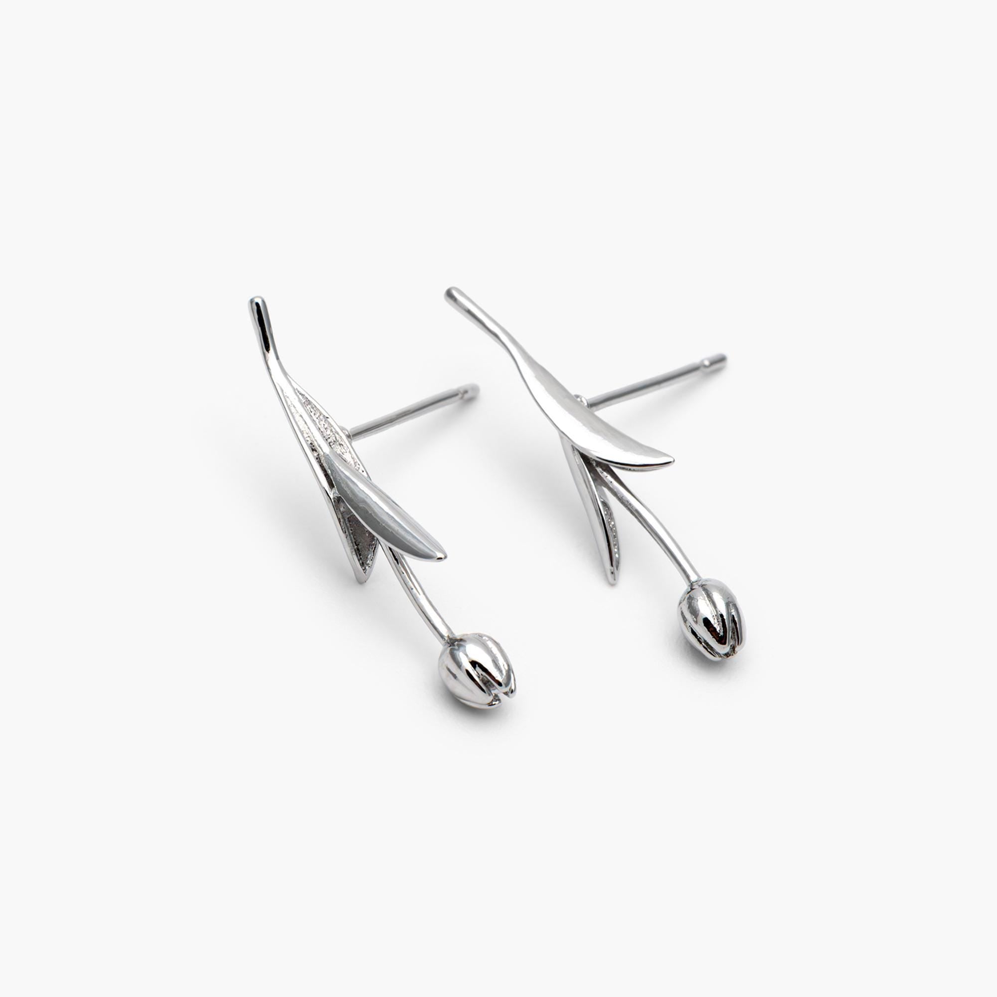 10pcs Gold/ Silver Tulip Flower Earrings 24x6mm, Gold/ Rhodium Plated Brass Flower Stud Earrings (GB-4010)