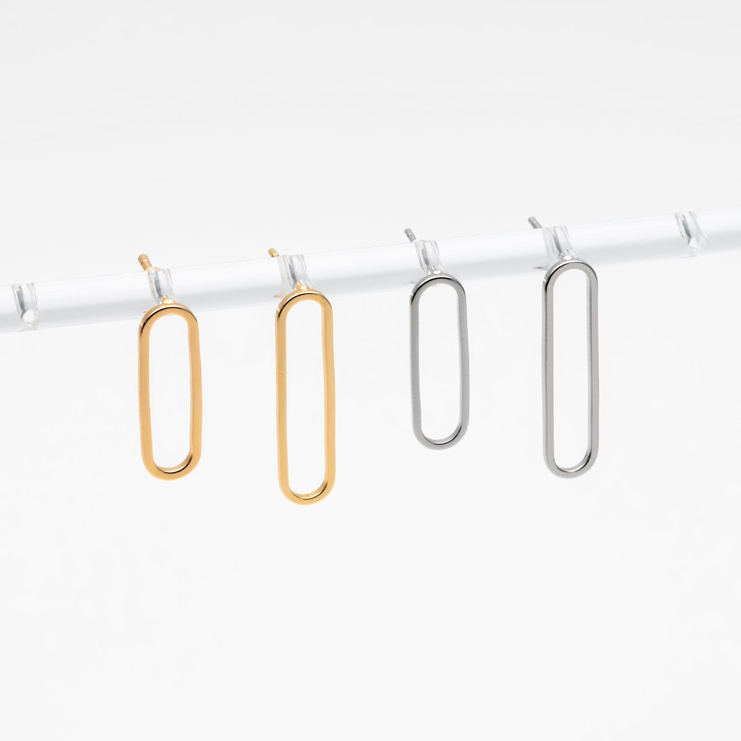 10pcs Long Oval Hoop Ear Posts, 18K Gold/ Rhodium plated Brass, Geometric Stud Earring, 20mm / 25mm, DIY Ear Wire Findings (GB-711)