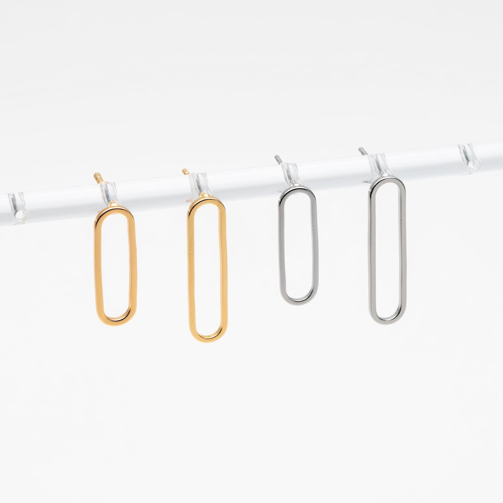 10pcs Long Oval Hoop Ear Posts, 18K Gold/ Rhodium plated Brass, Geometric Stud Earring, 20mm / 25mm, DIY Ear Wire Findings (GB-711)