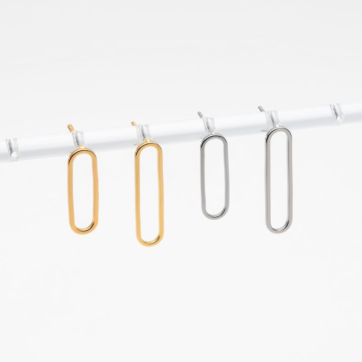 10pcs Long Oval Hoop Ear Posts, 18K Gold/ Rhodium plated Brass, Geometric Stud Earring, 20mm / 25mm, DIY Ear Wire Findings (GB-711)
