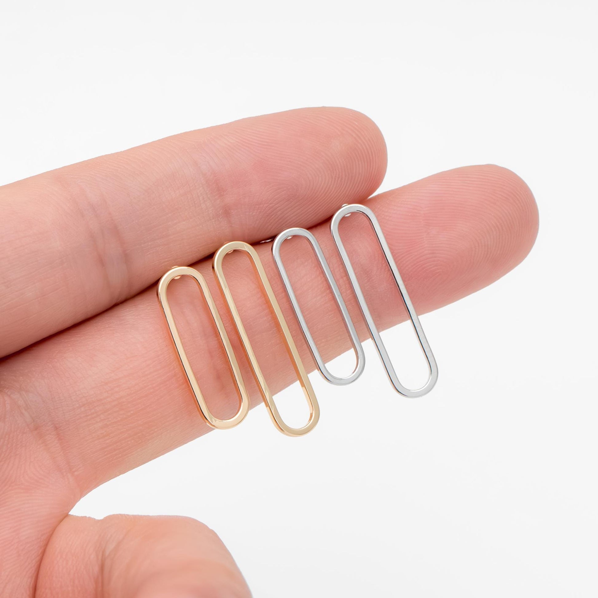 10pcs Long Oval Hoop Ear Posts, 18K Gold/ Rhodium plated Brass, Geometric Stud Earring, 20mm / 25mm, DIY Ear Wire Findings (GB-711)