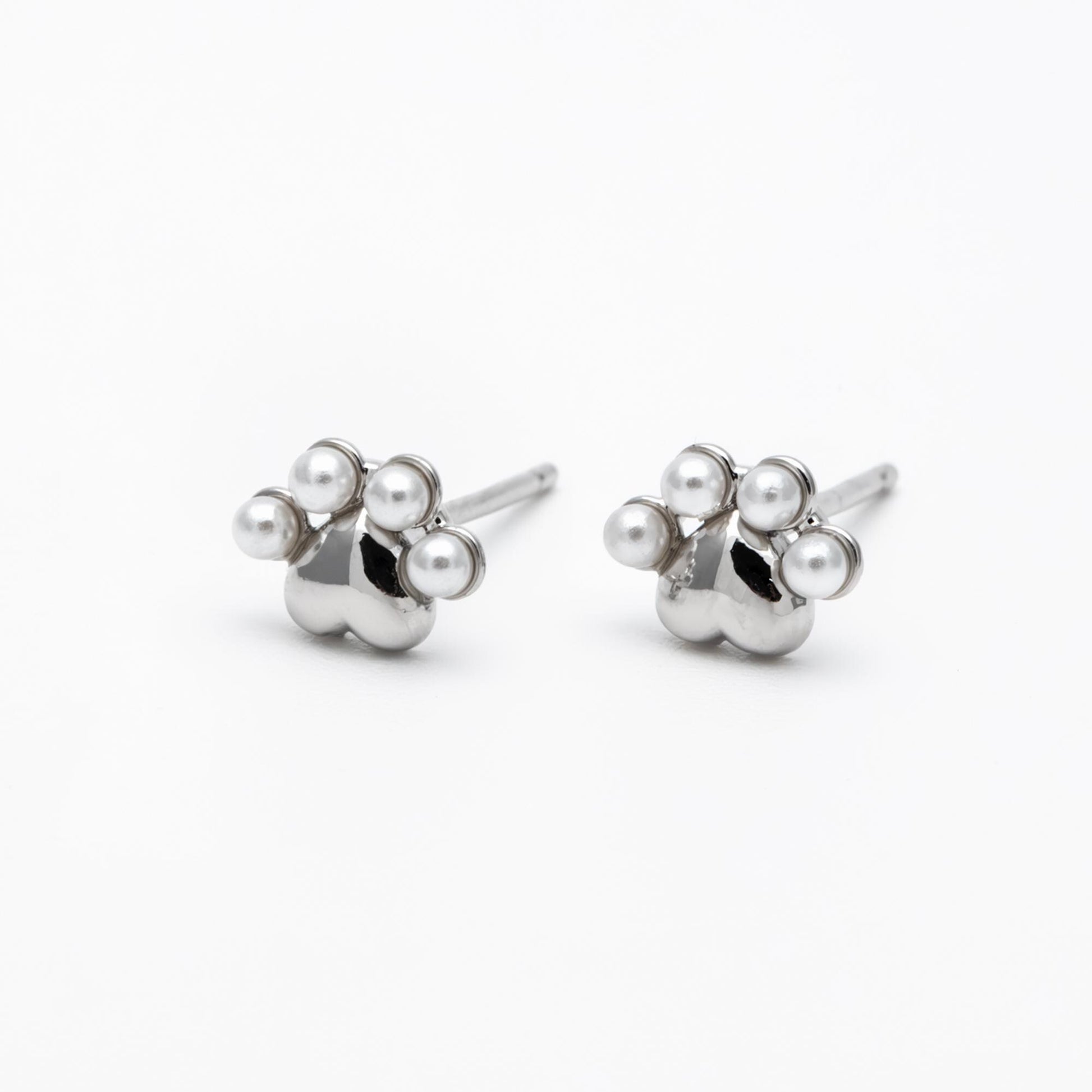 4pcs Gold/ Silver Faux Pearl Pet Paw Print Earrings, 18K Gold/ Rhodium Plated Brass, Minimalist Stud Earring (GB-4633)