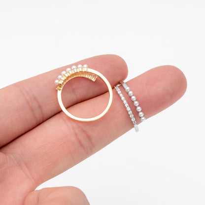4pcs CZ Pave Finger Ring, Faux Pearl Ring, Gold/ Rhodium plated Brass, Gift for Her, Dainty Ring, Adjustable Ring (#GB-4655)