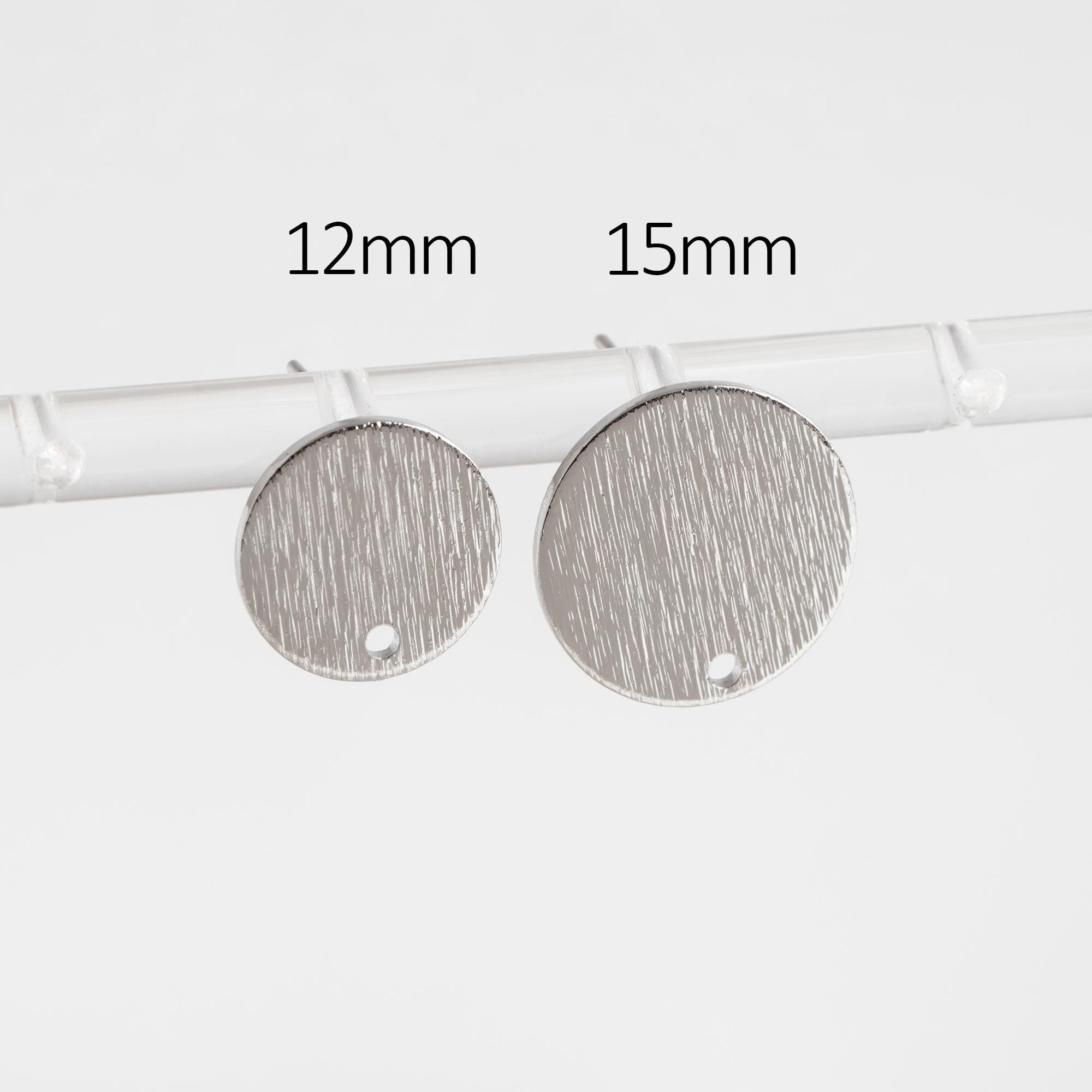 10pcs Brushed Gold/ Silver Disc Earring Post 12/ 15mm, Geometric Minimalist Coin Earring, Round Disk Stud Earring (#GB-4656)