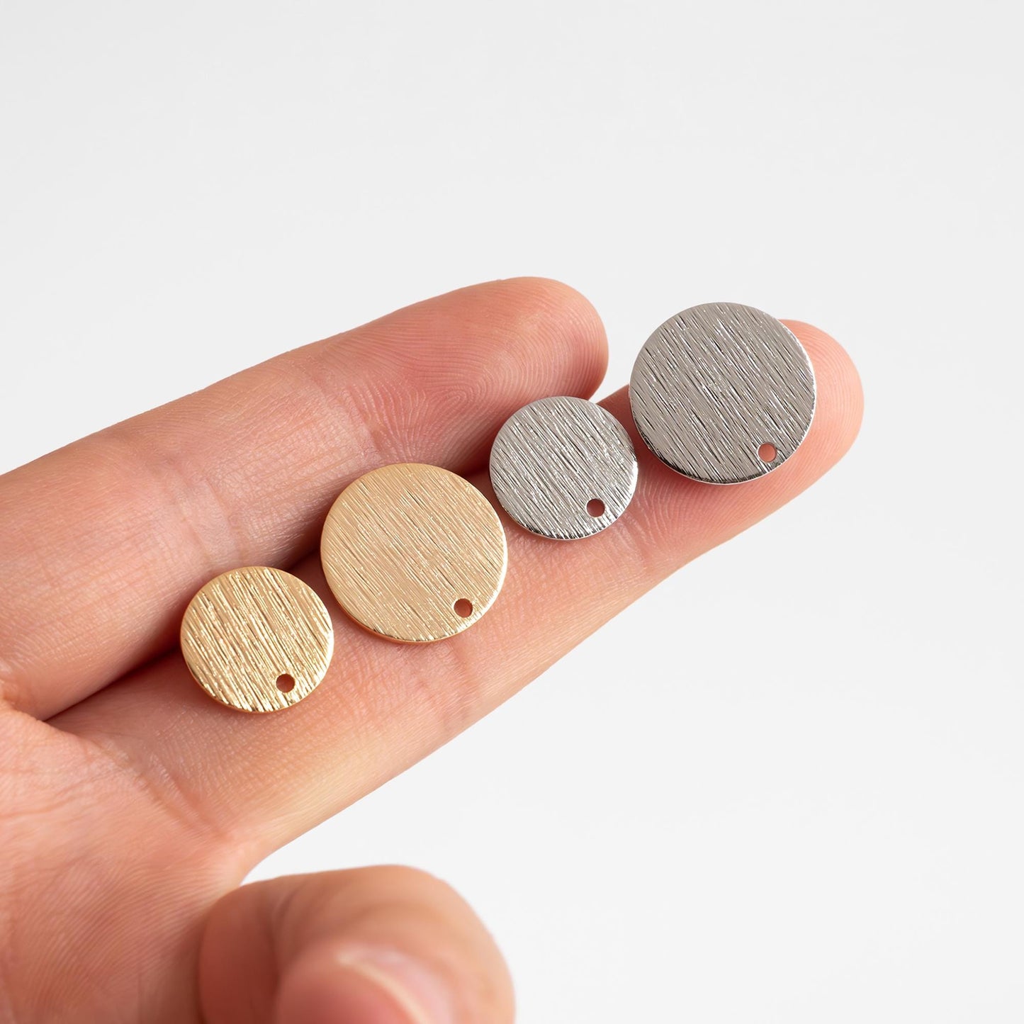 10pcs Brushed Gold/ Silver Disc Earring Post 12/ 15mm, Geometric Minimalist Coin Earring, Round Disk Stud Earring (#GB-4656)