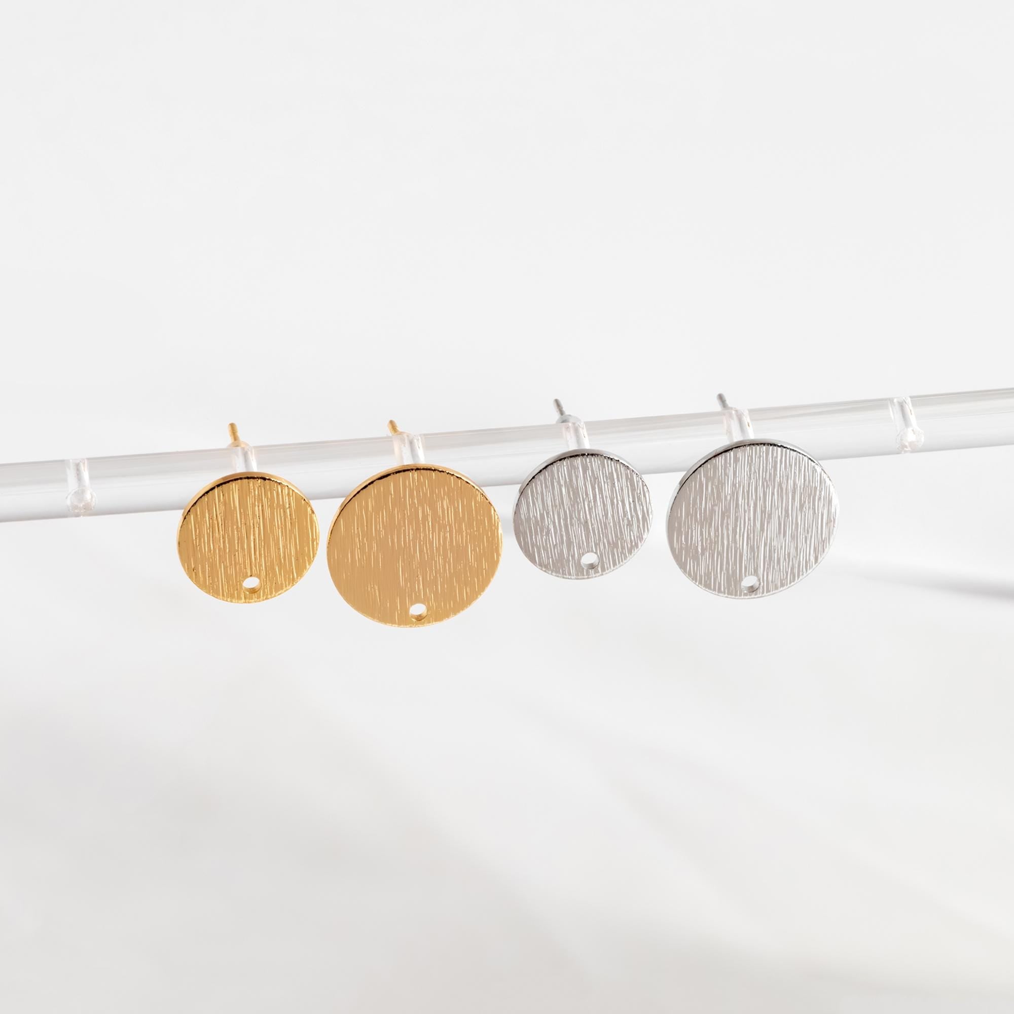 10pcs Brushed Gold/ Silver Disc Earring Post 12/ 15mm, Geometric Minimalist Coin Earring, Round Disk Stud Earring (#GB-4656)