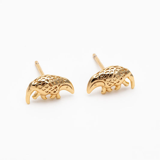 10pcs Gold Pangolin Earrings, 18K Real Gold Plated Brass, Minimalist Animal Stud Earrings (GB-4660)