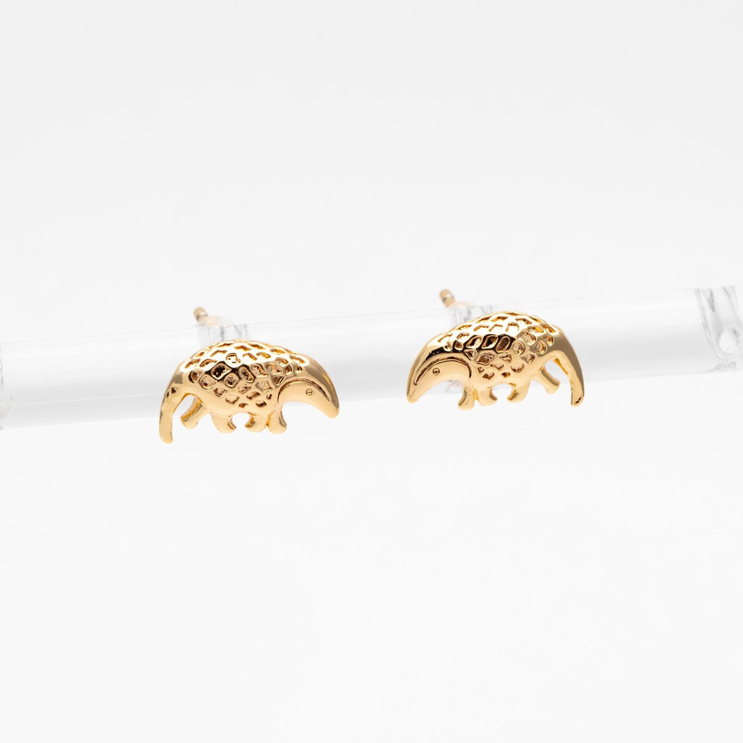 10pcs Gold Pangolin Earrings, 18K Real Gold Plated Brass, Minimalist Animal Stud Earrings (GB-4660)