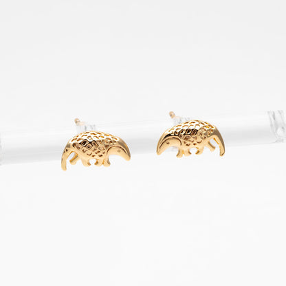 10pcs Gold Pangolin Earrings, 18K Real Gold Plated Brass, Minimalist Animal Stud Earrings (GB-4660)