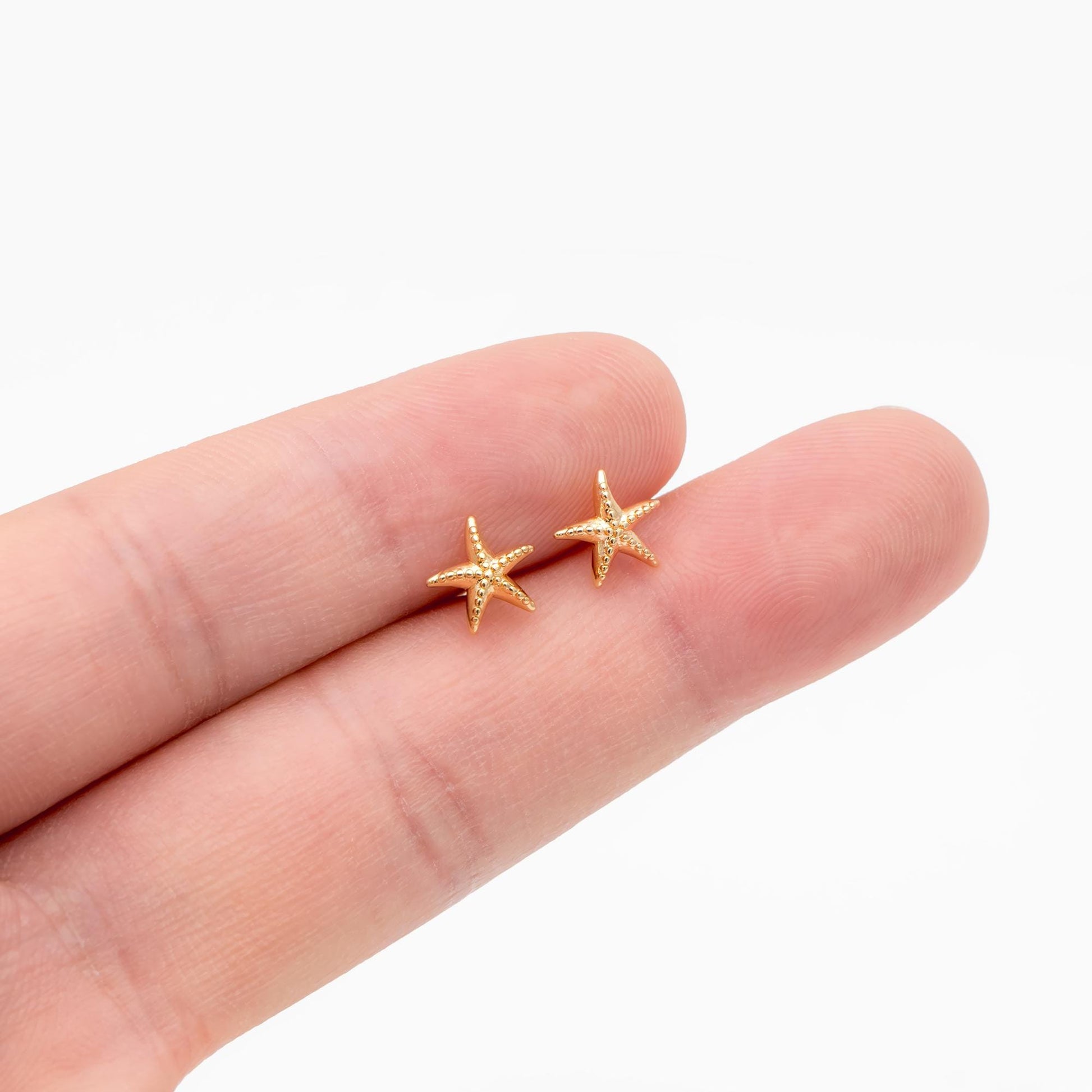 10pcs Gold/ Silver Starfish Ear Post, Real Gold/ Rhodium Plated Brass Star Stud Earrings (#GB-4662)