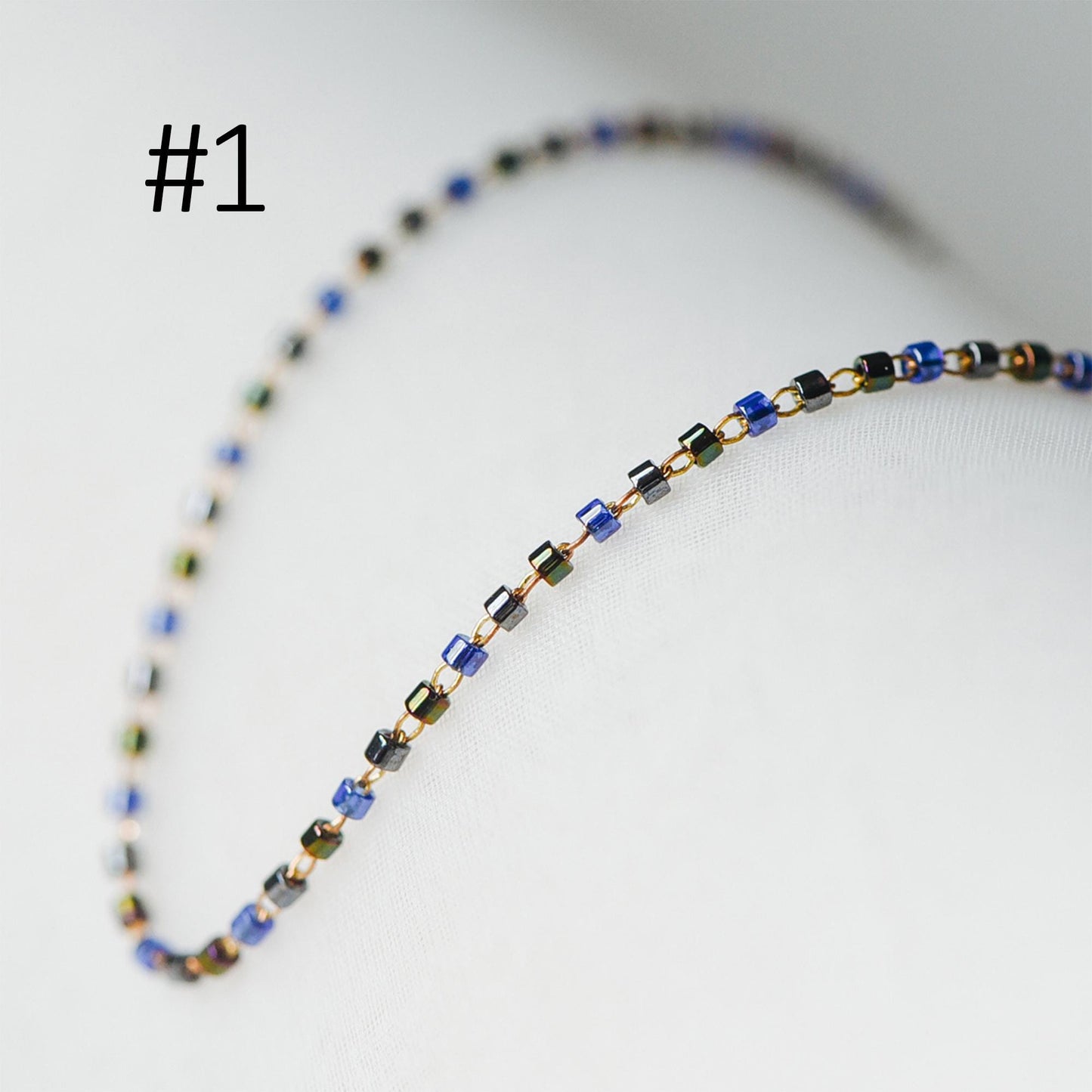 Dainty Miyuki Seed Glass Bead Chain 1.8mm, Unplated Brass Beaded Tiny Chain, Multi Colors Mix (#LK-052)/ 1 Meter=3.3ft