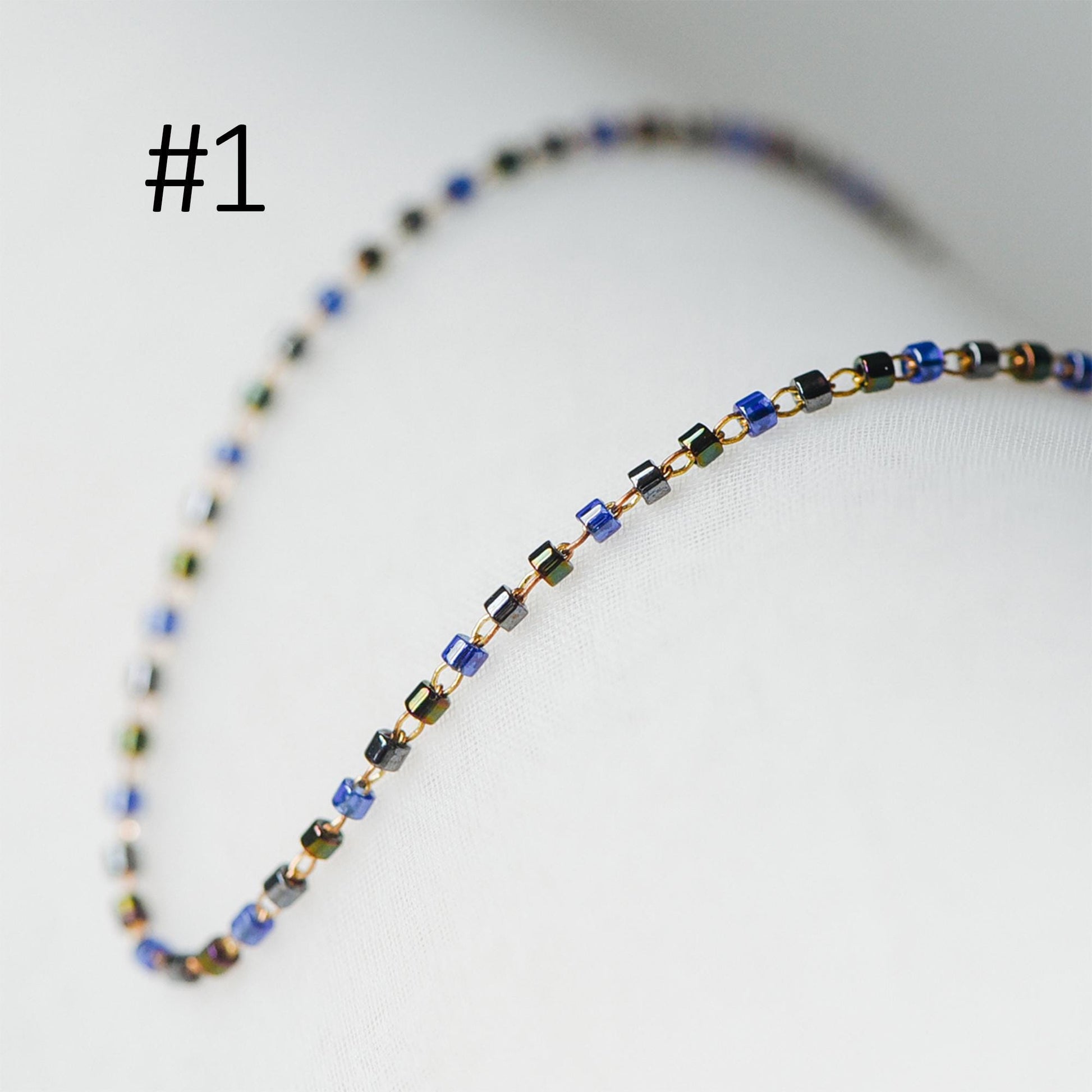 Dainty Miyuki Seed Glass Bead Chain 1.8mm, Unplated Brass Beaded Tiny Chain, Multi Colors Mix (#LK-052)/ 1 Meter=3.3ft