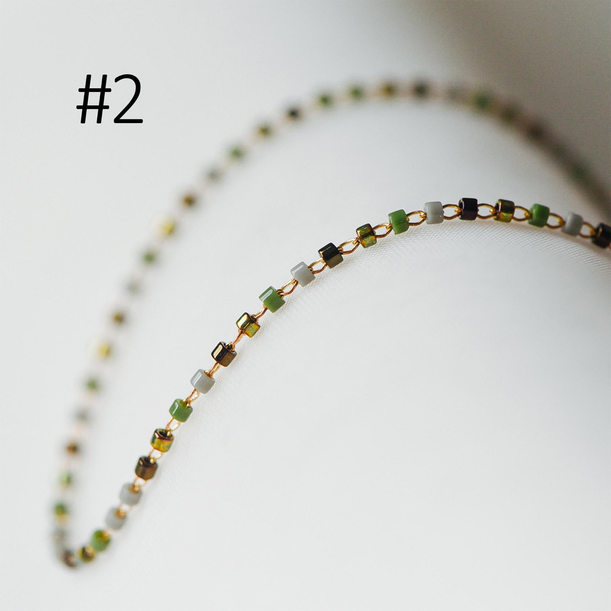 Dainty Miyuki Seed Glass Bead Chain 1.8mm, Unplated Brass Beaded Tiny Chain, Multi Colors Mix (#LK-052)/ 1 Meter=3.3ft