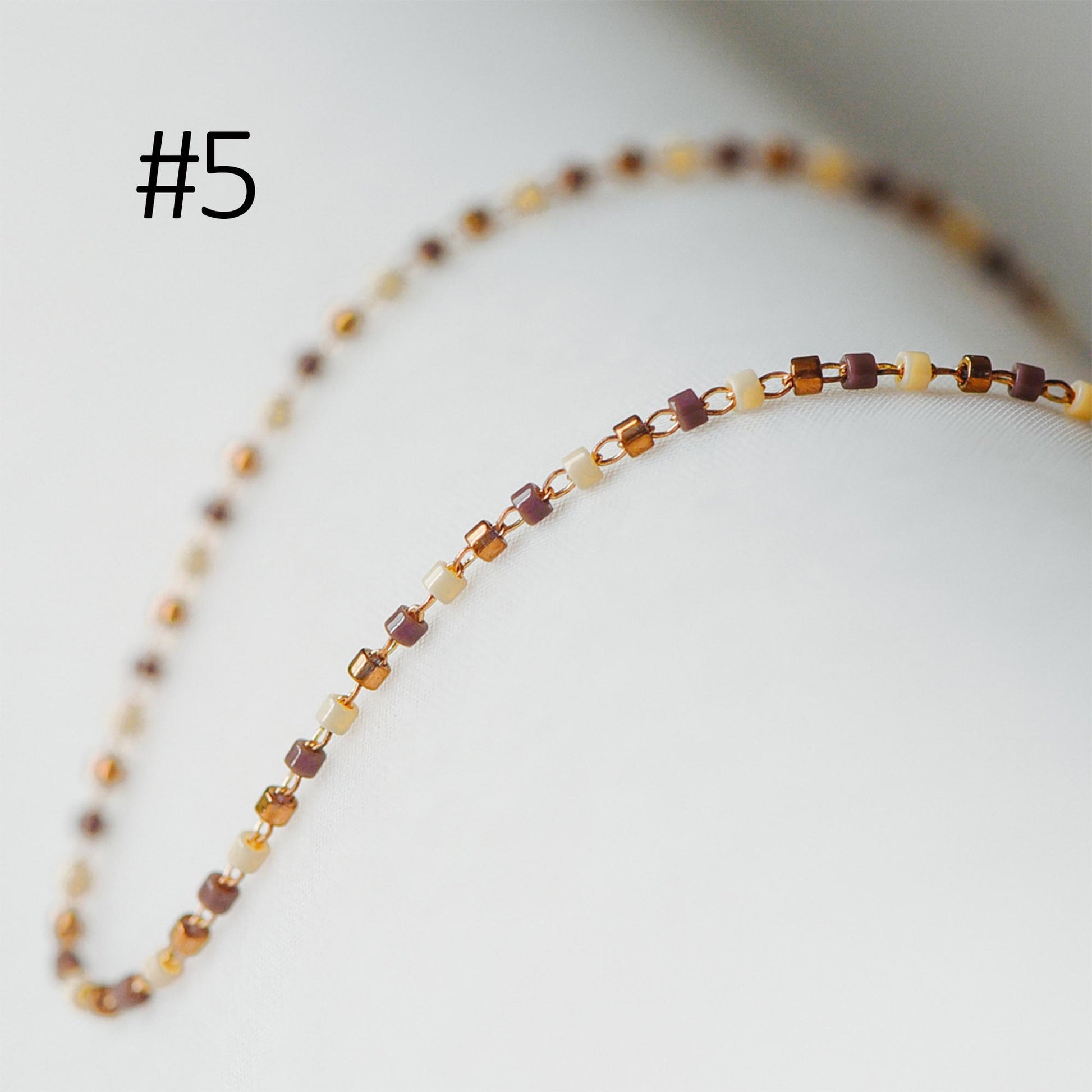 Dainty Miyuki Seed Glass Bead Chain 1.8mm, Unplated Brass Beaded Tiny Chain, Multi Colors Mix (#LK-052)/ 1 Meter=3.3ft