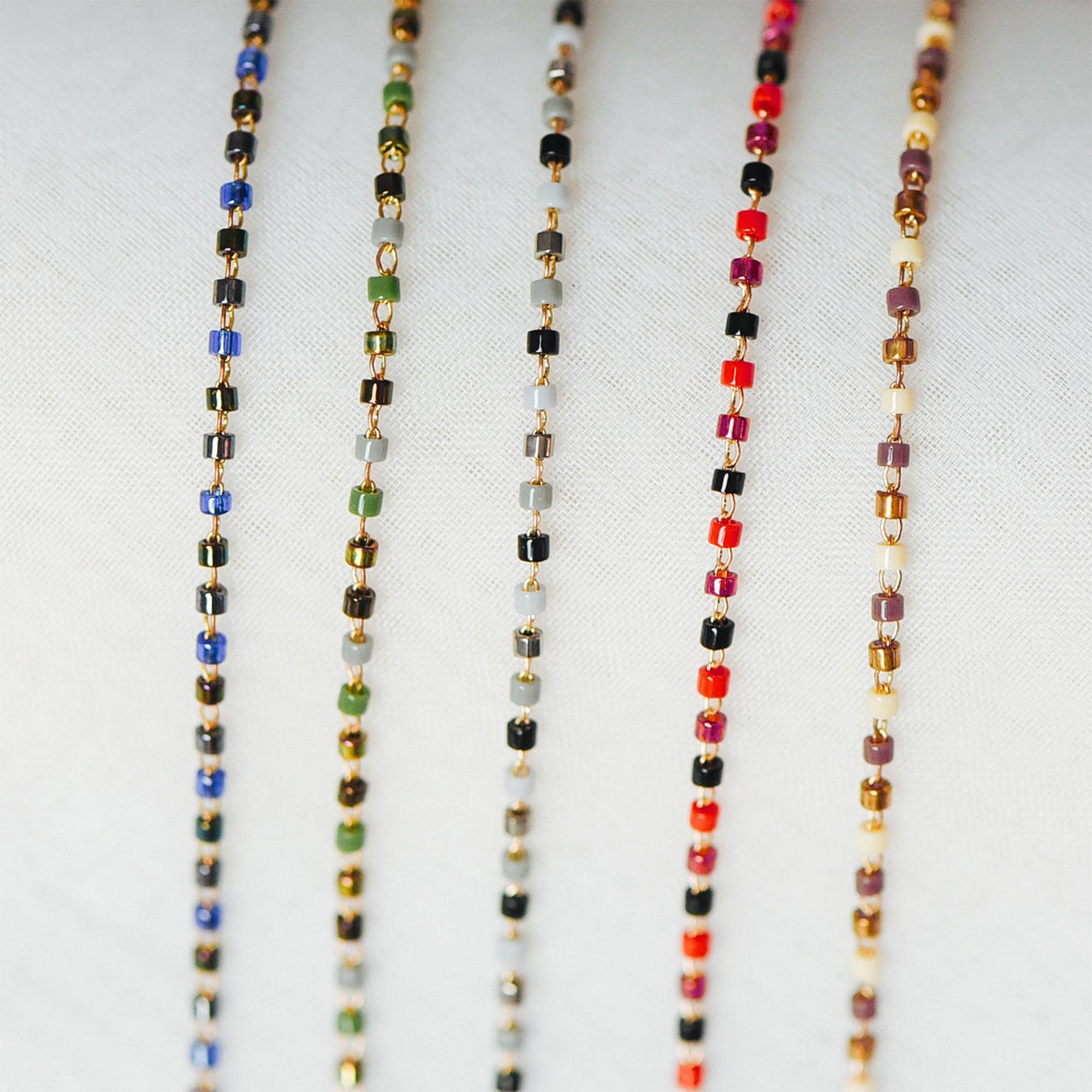 Dainty Miyuki Seed Glass Bead Chain 1.8mm, Unplated Brass Beaded Tiny Chain, Multi Colors Mix (#LK-052)/ 1 Meter=3.3ft