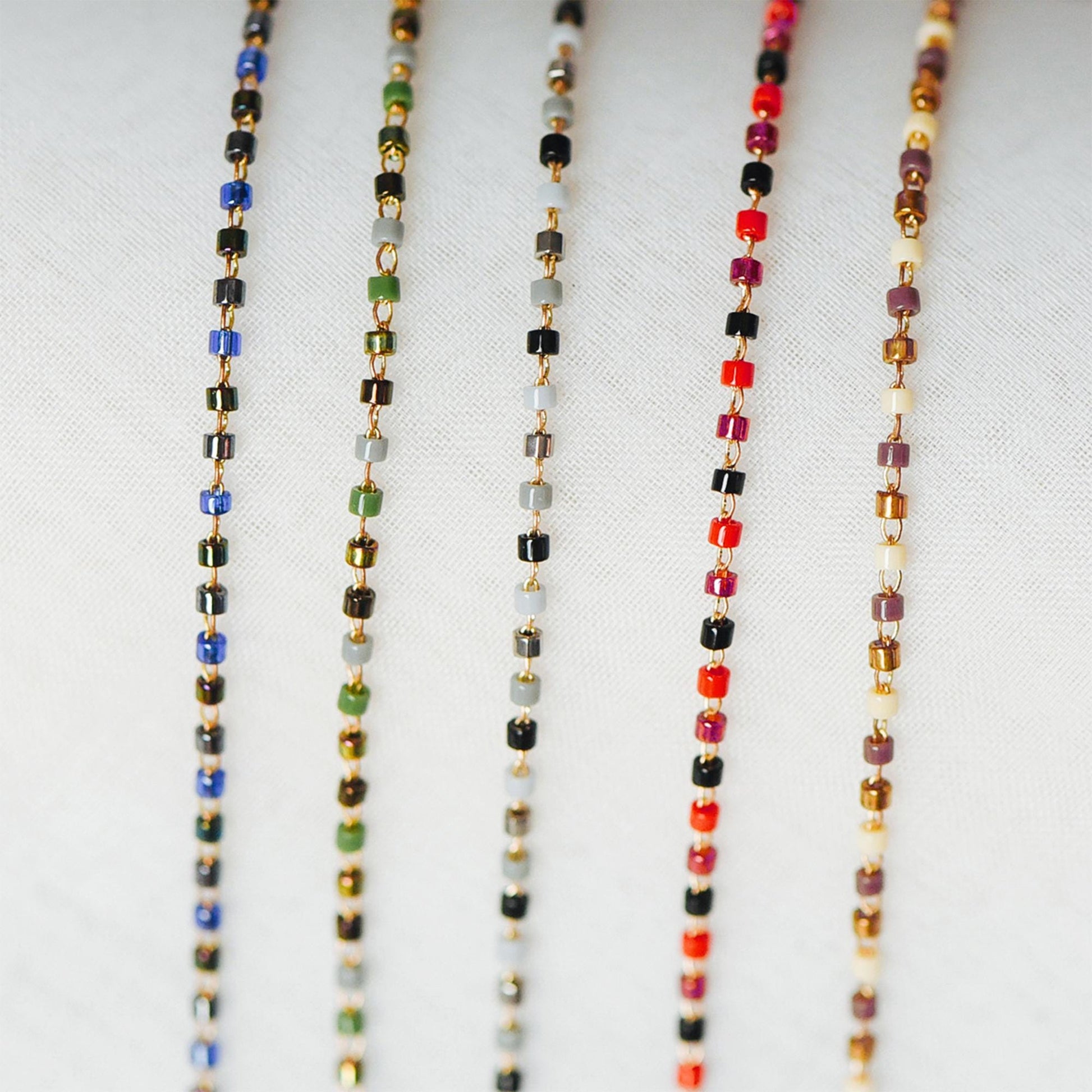 Dainty Miyuki Seed Glass Bead Chain 1.8mm, Unplated Brass Beaded Tiny Chain, Multi Colors Mix (#LK-052)/ 1 Meter=3.3ft