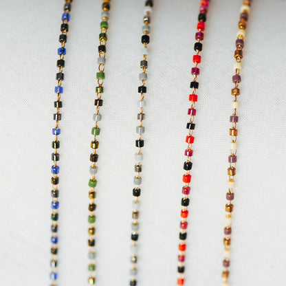 Dainty Miyuki Seed Glass Bead Chain 1.8mm, Unplated Brass Beaded Tiny Chain, Multi Colors Mix (#LK-052)/ 1 Meter=3.3ft