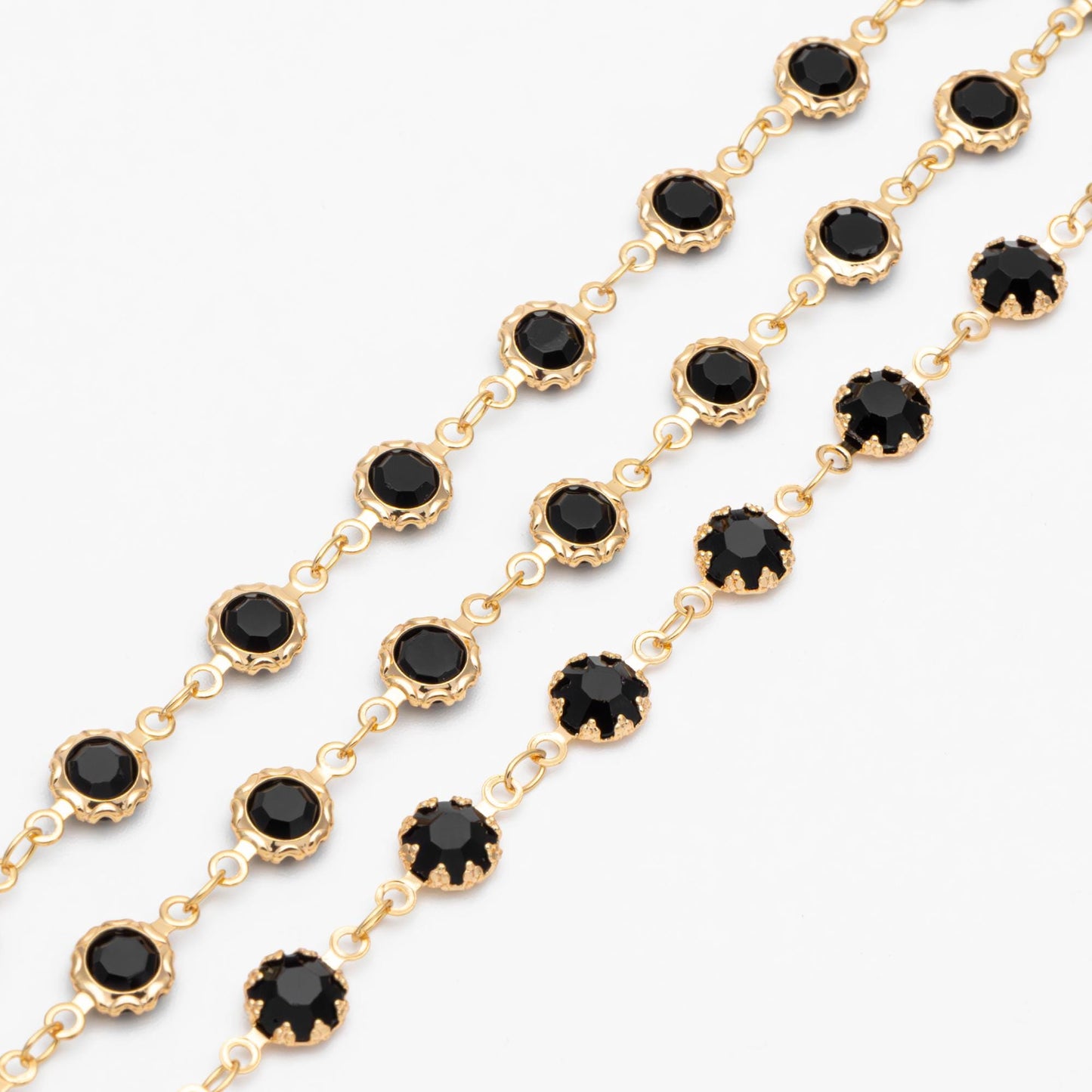 Gold plated Brass Crystal Beaded Chains, Link Chains with 7mm Flat Coin Beads, Color Not Easily Tarnish (#LK-183)/ 1 Meter=3.3 ft