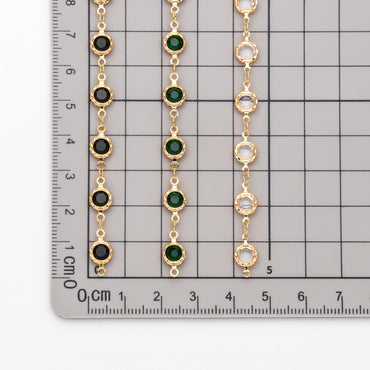 Gold plated Brass Crystal Beaded Chains, Link Chains with 7mm Flat Coin Beads, Color Not Easily Tarnish (#LK-183)/ 1 Meter=3.3 ft