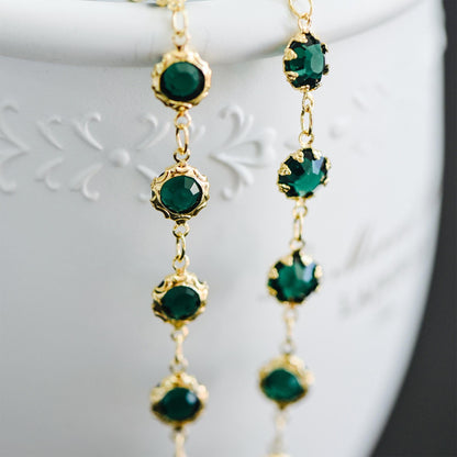 Gold plated Brass Crystal Beaded Chains, Link Chains with 7mm Flat Coin Beads, Color Not Easily Tarnish (#LK-183)/ 1 Meter=3.3 ft