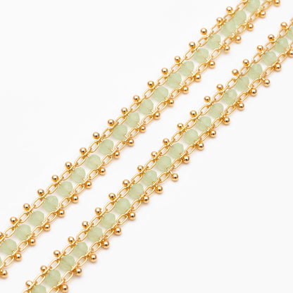 Gold plated Brass Beaded Chain 7mm, Designer Chain with Crystal Glass Rondelle Beads (#LK-171)/ 1 Meter=3.3ft