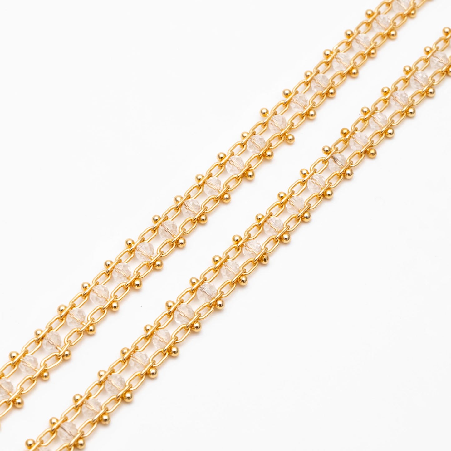 Gold plated Brass Beaded Chain 7mm, Designer Chain with Crystal Glass Rondelle Beads (#LK-171)/ 1 Meter=3.3ft