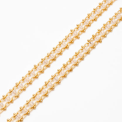 Gold plated Brass Beaded Chain 7mm, Designer Chain with Crystal Glass Rondelle Beads (#LK-171)/ 1 Meter=3.3ft