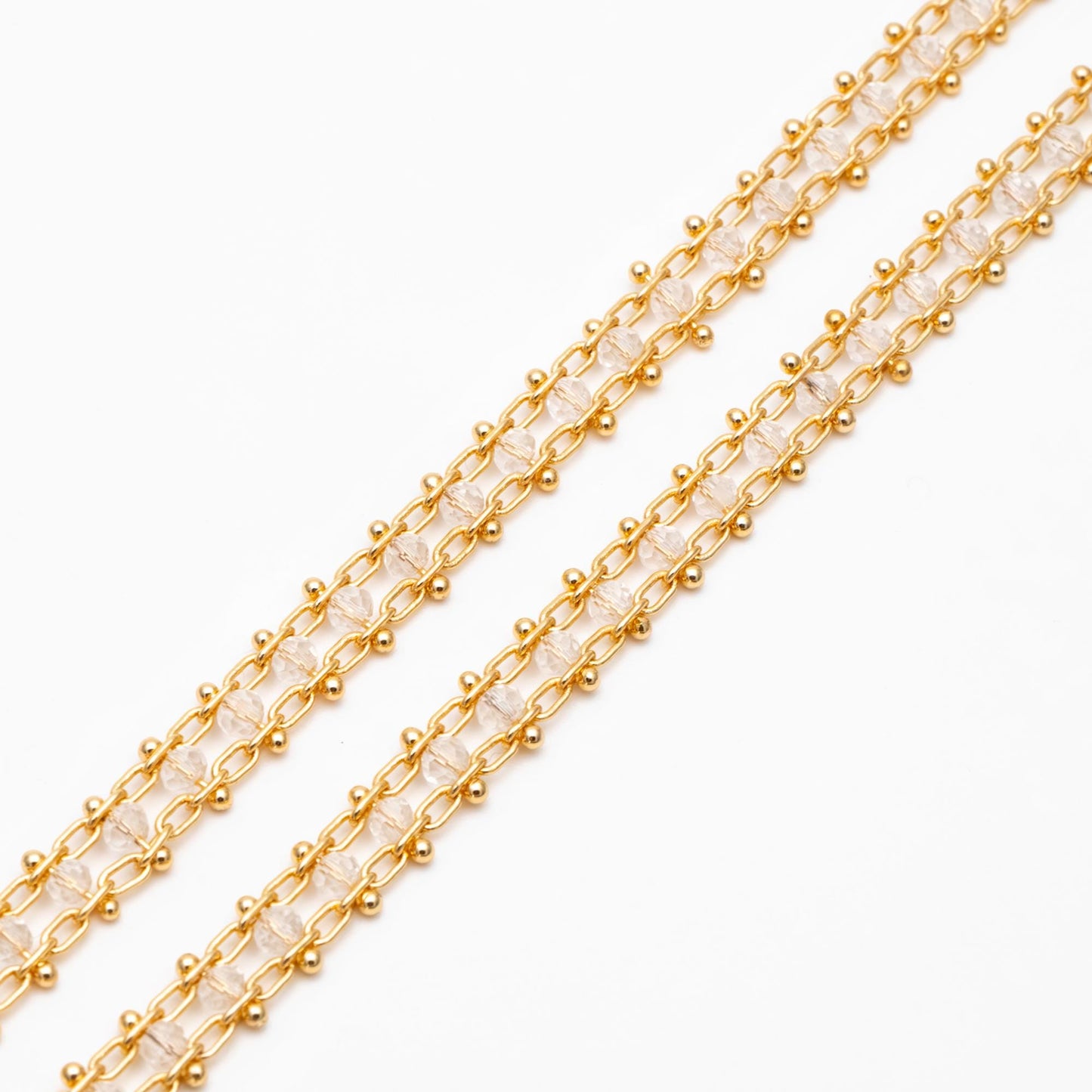 Gold plated Brass Beaded Chain 7mm, Designer Chain with Crystal Glass Rondelle Beads (#LK-171)/ 1 Meter=3.3ft