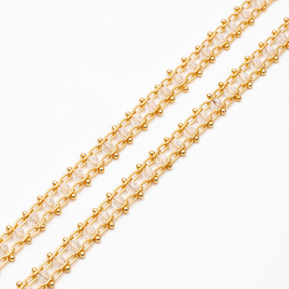 Gold plated Brass Beaded Chain 7mm, Designer Chain with Crystal Glass Rondelle Beads (#LK-171)/ 1 Meter=3.3ft