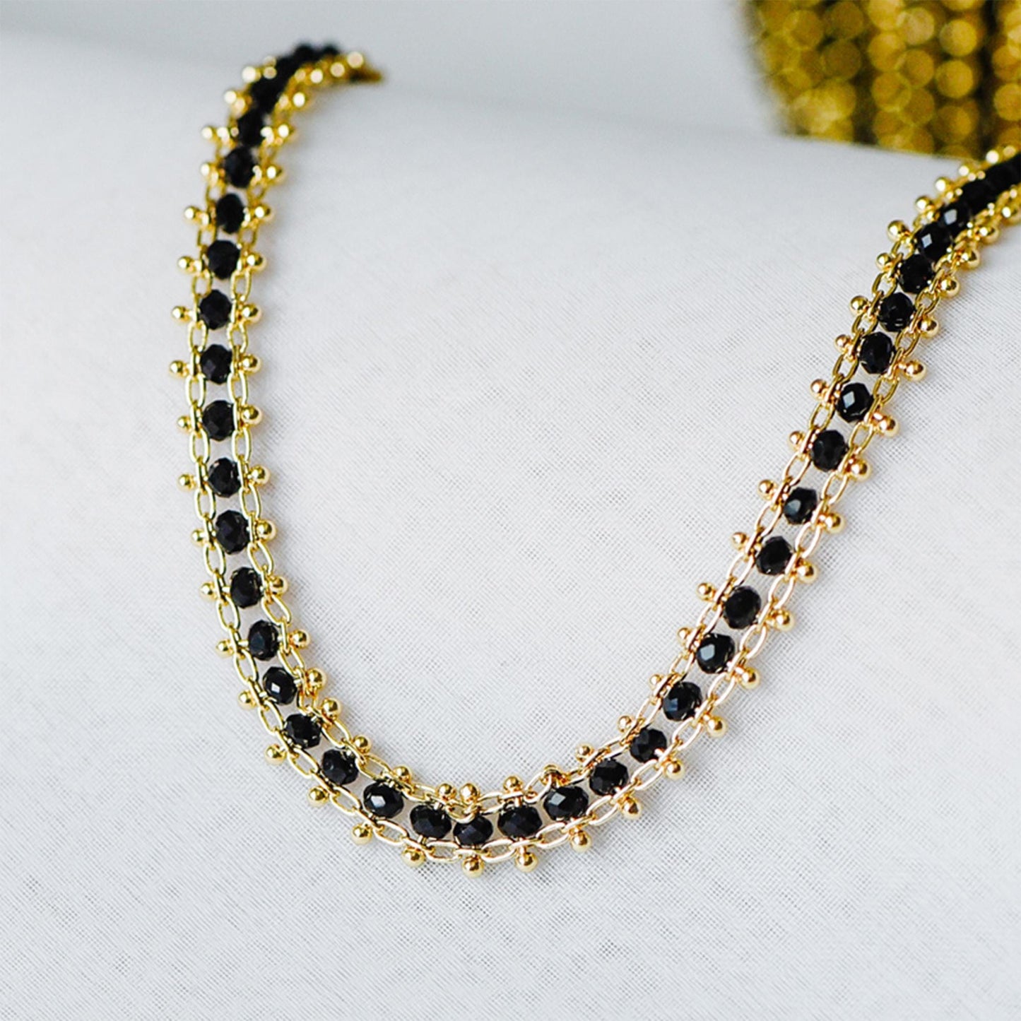 Gold plated Brass Beaded Chain 7mm, Designer Chain with Crystal Glass Rondelle Beads (#LK-171)/ 1 Meter=3.3ft