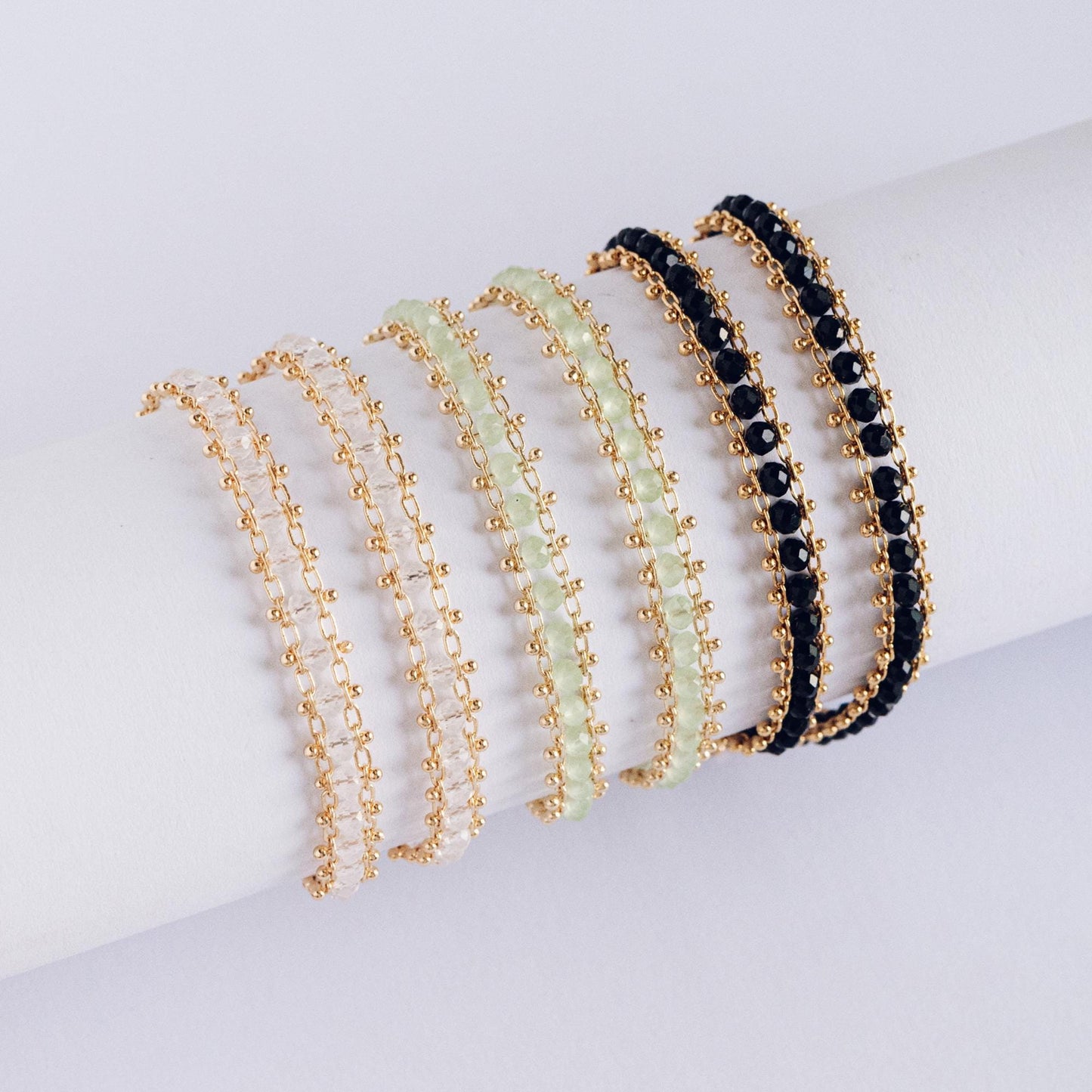 Gold plated Brass Beaded Chain 7mm, Designer Chain with Crystal Glass Rondelle Beads (#LK-171)/ 1 Meter=3.3ft