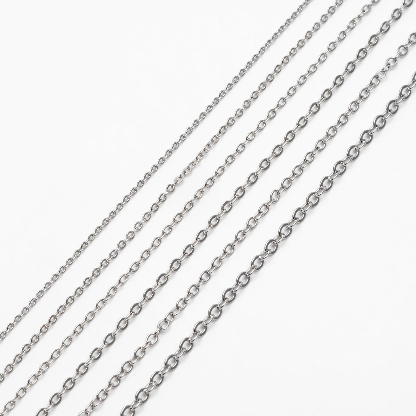 Dainty Silver Flat Oval Cable Chains, Rhodium plated Brass Tiny Chains, 1.2/ 1.4/ 1.6/ 1.8/ 2/ 2.5mm Thin Chains (#LK-001)/ 1 Meter=3.3 ft