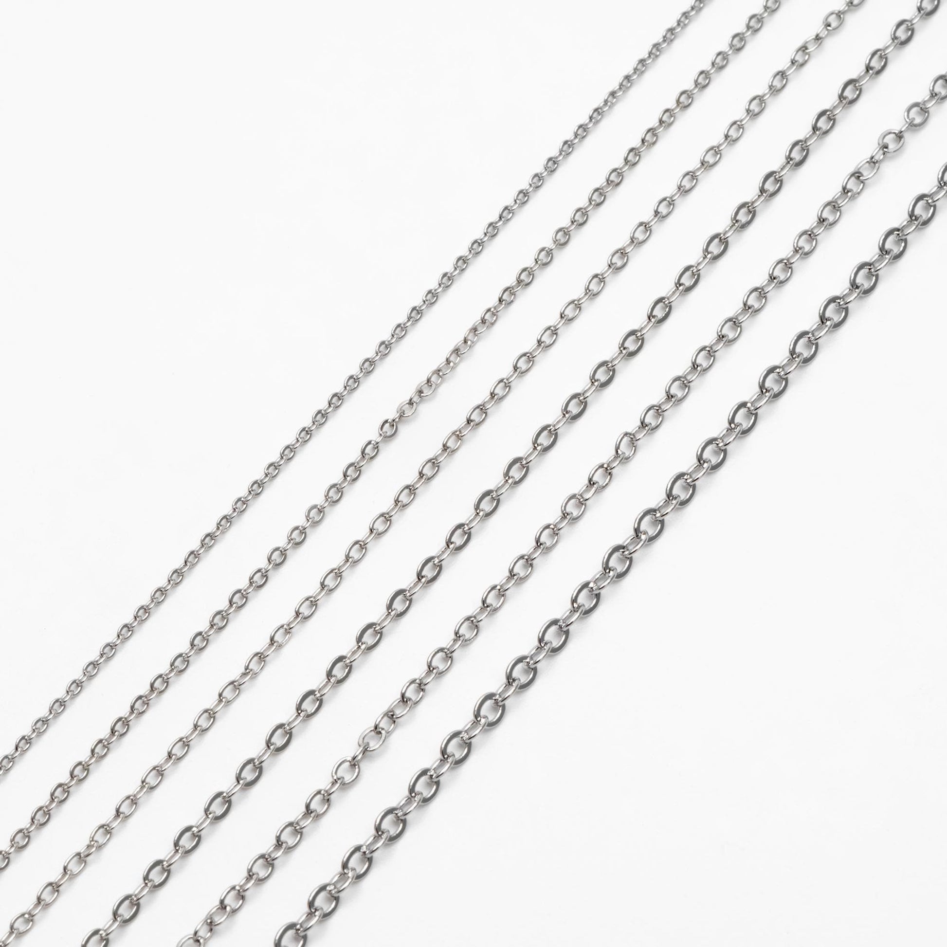 Dainty Silver Flat Oval Cable Chains, Rhodium plated Brass Tiny Chains, 1.2/ 1.4/ 1.6/ 1.8/ 2/ 2.5mm Thin Chains (#LK-001)/ 1 Meter=3.3 ft