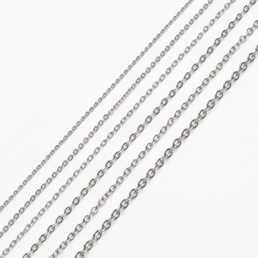 Dainty Silver Flat Oval Cable Chains, Rhodium plated Brass Tiny Chains, 1.2/ 1.4/ 1.6/ 1.8/ 2/ 2.5mm Thin Chains (#LK-001)/ 1 Meter=3.3 ft