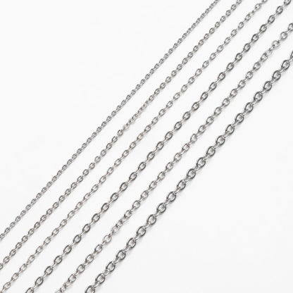 Dainty Silver Flat Oval Cable Chains, Rhodium plated Brass Tiny Chains, 1.2/ 1.4/ 1.6/ 1.8/ 2/ 2.5mm Thin Chains (#LK-001)/ 1 Meter=3.3 ft