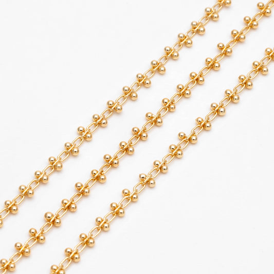 Gold/ Silver Tone Beaded Cable Chains 3.3mm, 18K Gold/ Rhodium plated Brass, Quality Specialty Chain Wholesale (#LK-237)/ 1 Meter=3.3 ft