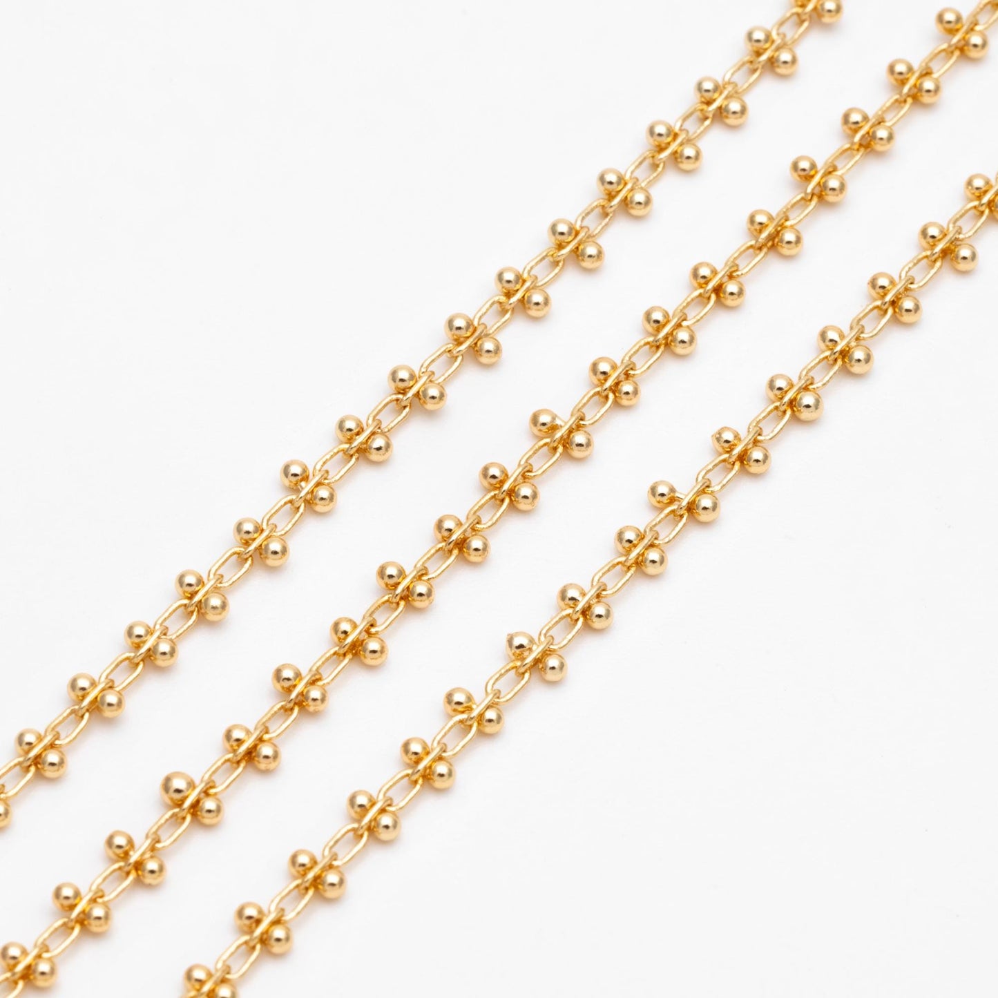 Gold/ Silver Tone Beaded Cable Chains 3.3mm, 18K Gold/ Rhodium plated Brass, Quality Specialty Chain Wholesale (#LK-237)/ 1 Meter=3.3 ft