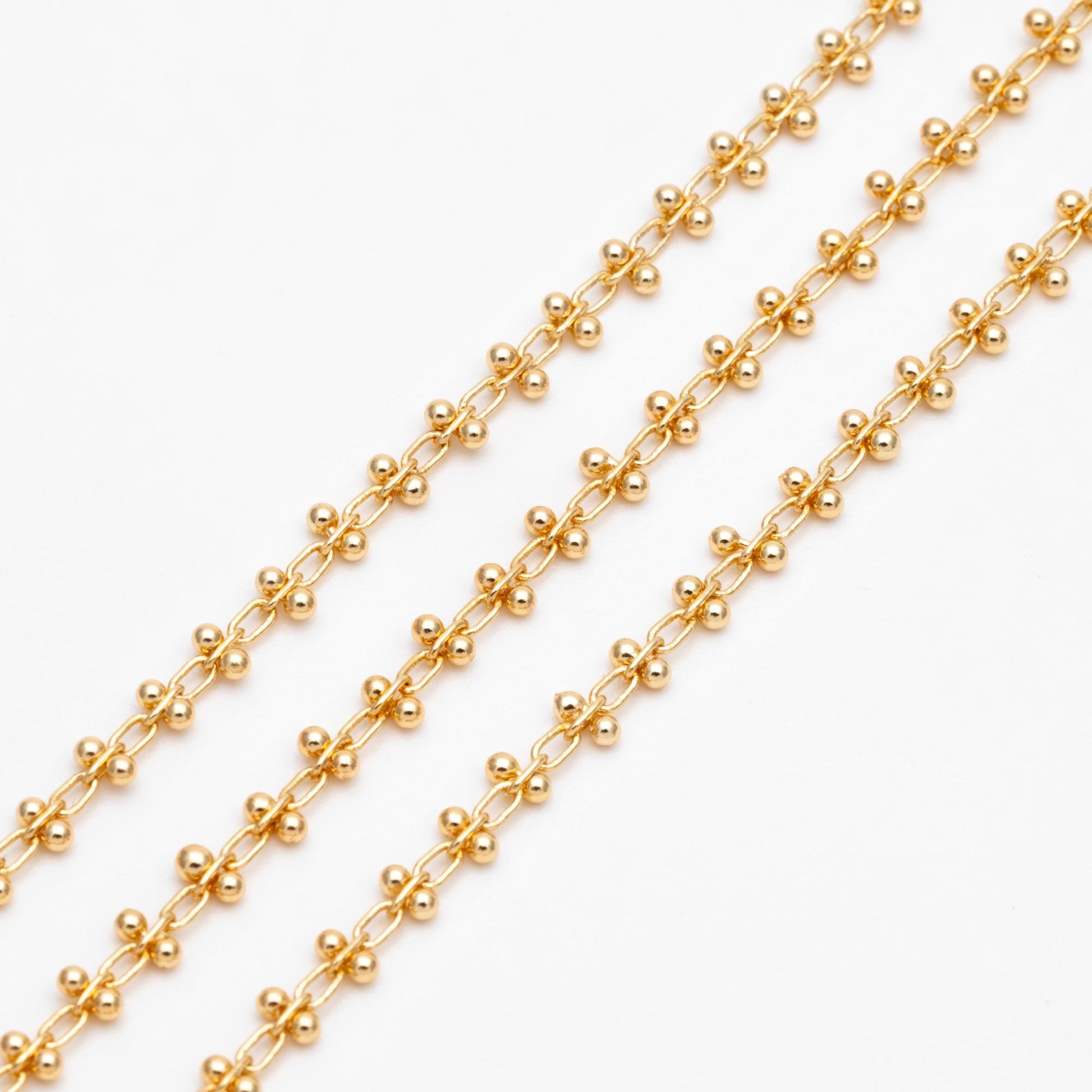 Gold/ Silver Tone Beaded Cable Chains 3.3mm, 18K Gold/ Rhodium plated Brass, Quality Specialty Chain Wholesale (#LK-237)/ 1 Meter=3.3 ft