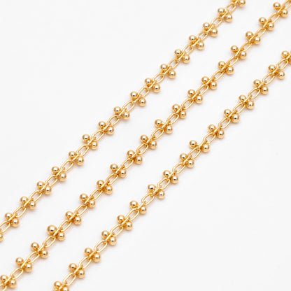 Gold/ Silver Tone Beaded Cable Chains 3.3mm, 18K Gold/ Rhodium plated Brass, Quality Specialty Chain Wholesale (#LK-237)/ 1 Meter=3.3 ft