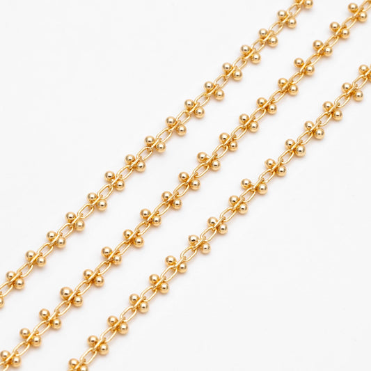 Gold/ Silver Tone Beaded Cable Chains 3.3mm, 18K Gold/ Rhodium plated Brass, Quality Specialty Chain Wholesale (#LK-237)/ 1 Meter=3.3 ft