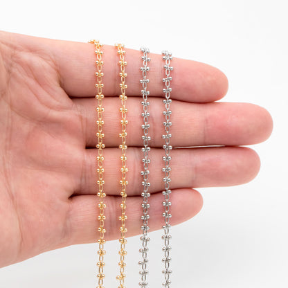 Gold/ Silver Tone Beaded Cable Chains 3.3mm, 18K Gold/ Rhodium plated Brass, Quality Specialty Chain Wholesale (#LK-237)/ 1 Meter=3.3 ft