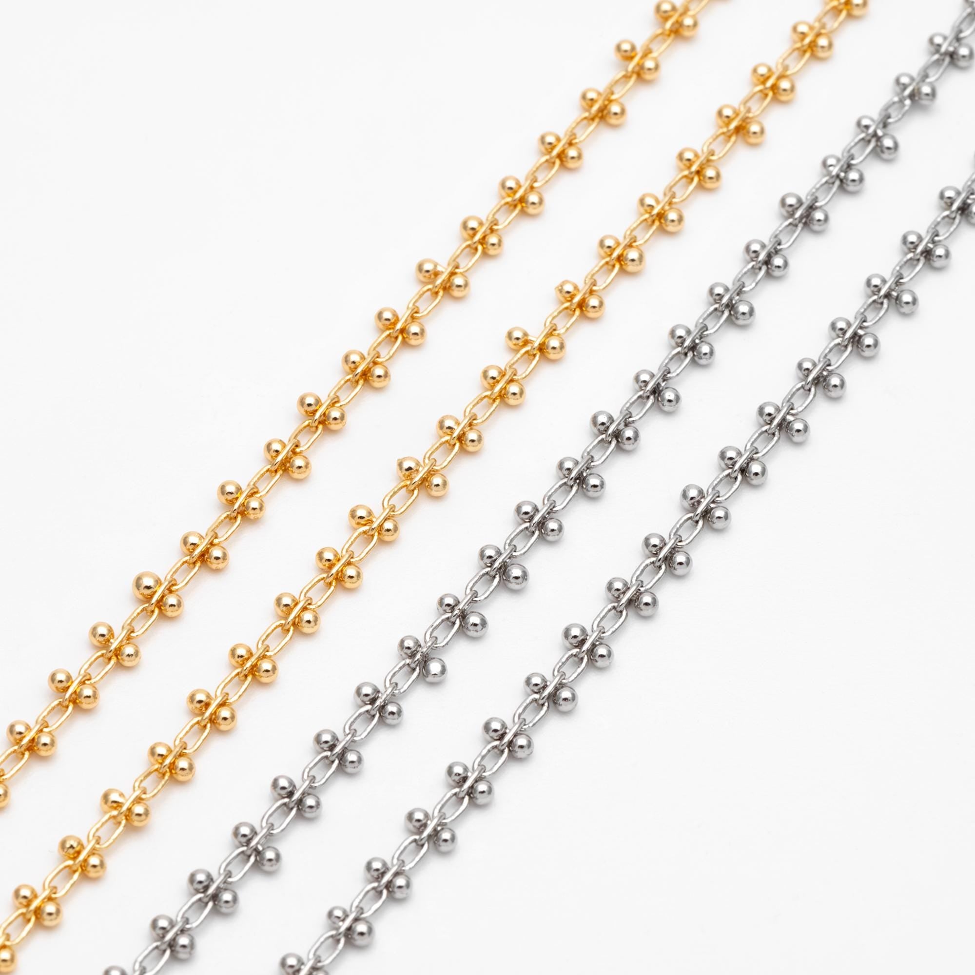 Gold/ Silver Tone Beaded Cable Chains 3.3mm, 18K Gold/ Rhodium plated Brass, Quality Specialty Chain Wholesale (#LK-237)/ 1 Meter=3.3 ft