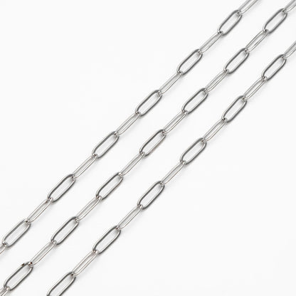 Paperclip Chain Chain, Gold/ Rhodium (silver)/ Rose Gold, Oval Link 3.2x9mm, Long Cable Chain (#LK-272)/ 1 Meter=3.3ft